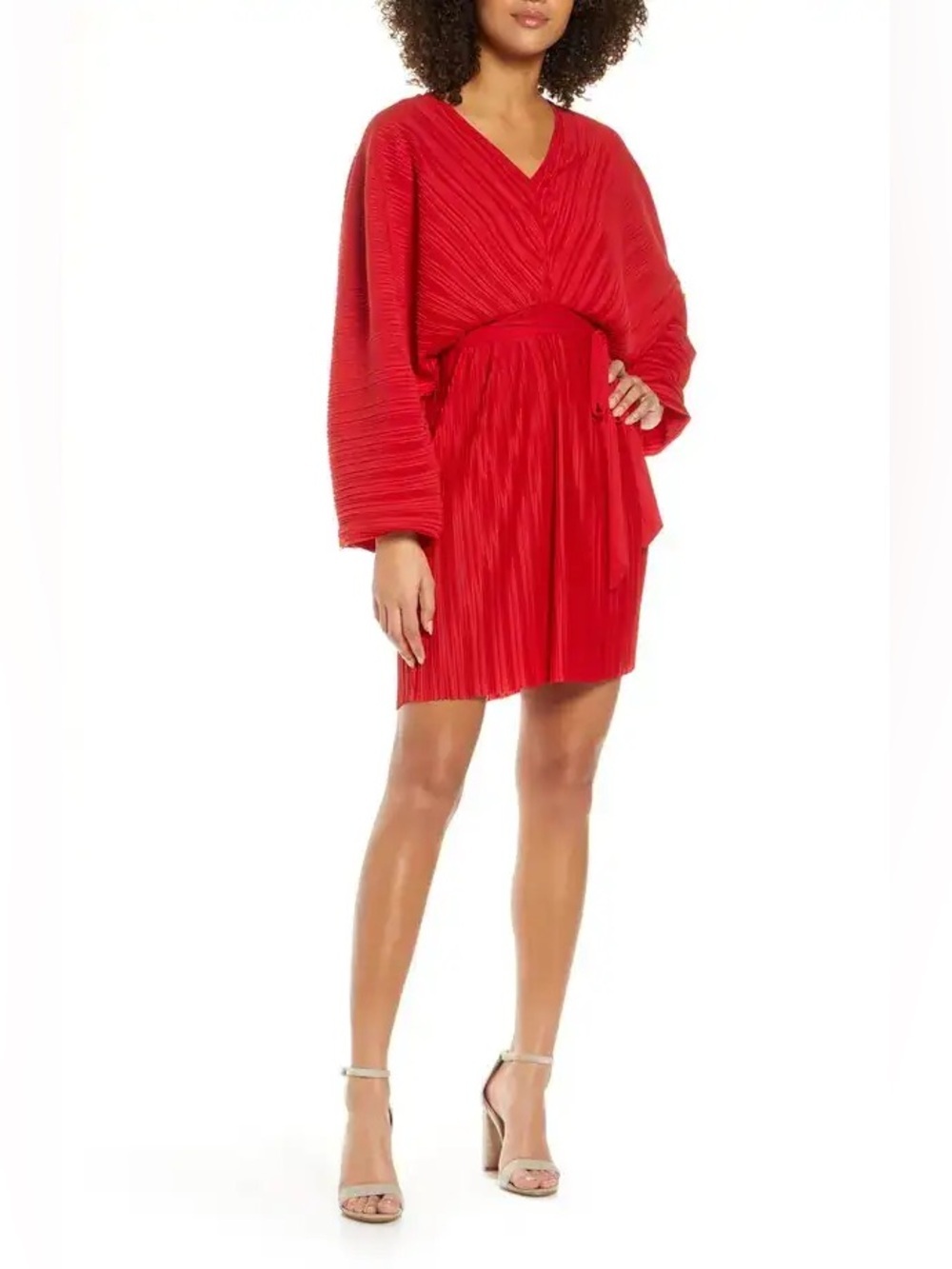 French Connection Crinkle Pleat Cocktail Dress Red Long Sleeve Women’s Sz 8 NWT